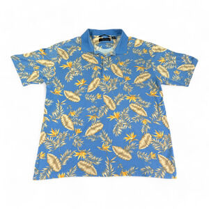 Vintage Greg Norman Polo Shirt Adult XXL 2XL Blue Floral Botanical Golf 90s